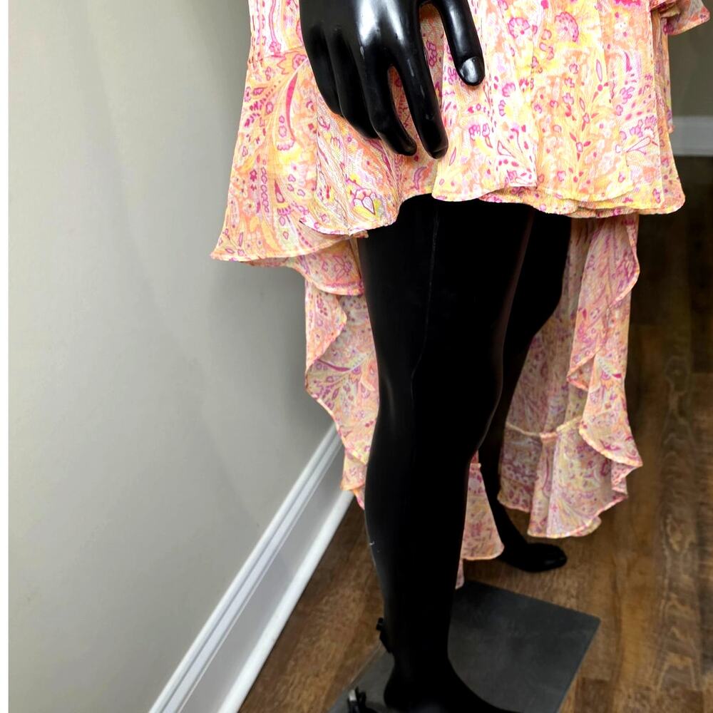 MISA Los Angeles Gisele Asymmetric Pink off Shoulder Floral Dress - Picture 7 of 14